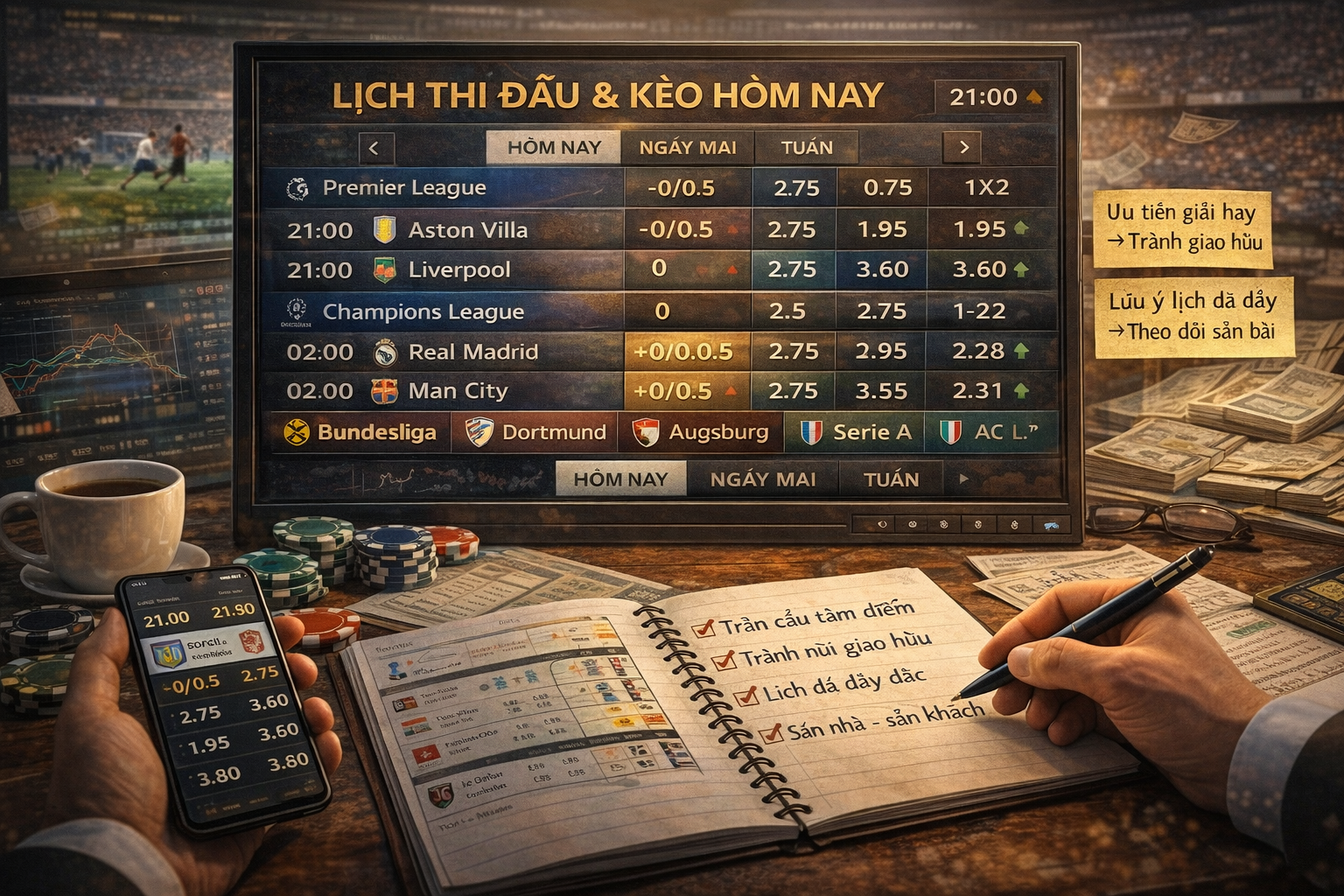 Lịch thi đấu và kèo cược hôm nay